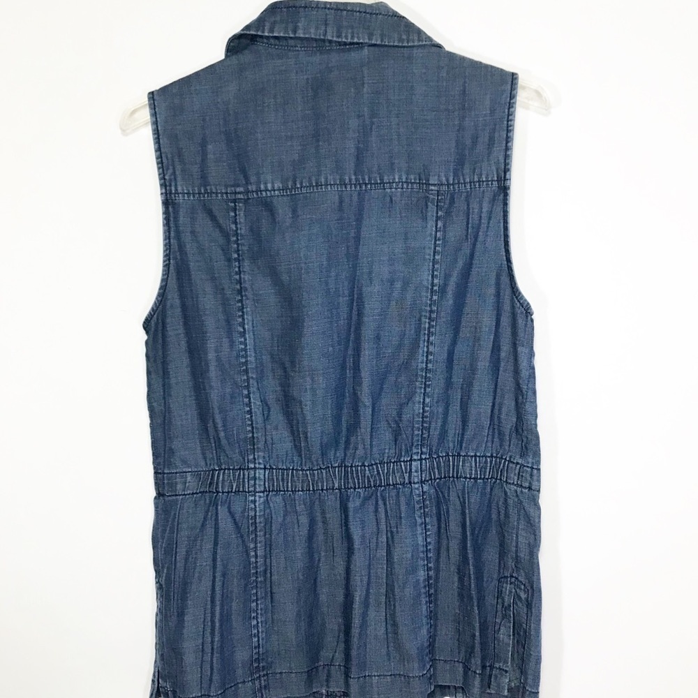 Talbots Blue Chambray Linen Blend Sleeveless Button Vest XS NWT Safari Pockets - Picture 4 of 10